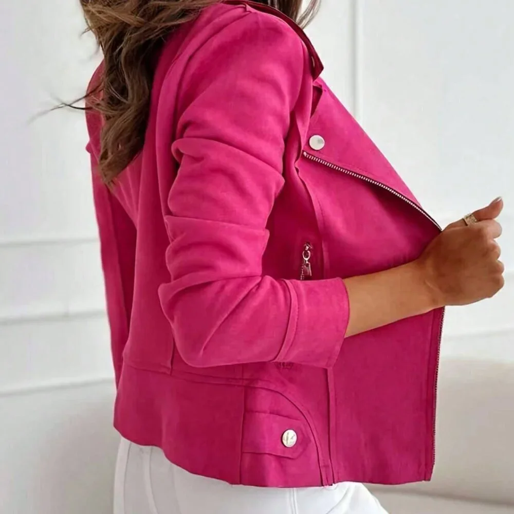 Casual Women's Zipper & Button detail Short Stand Collar Zip-Up jacket